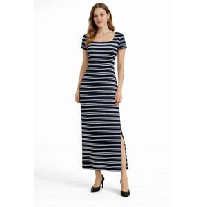 Navy & White Striped Maxi Dress Women’s Square Neck Bodycon Size SM